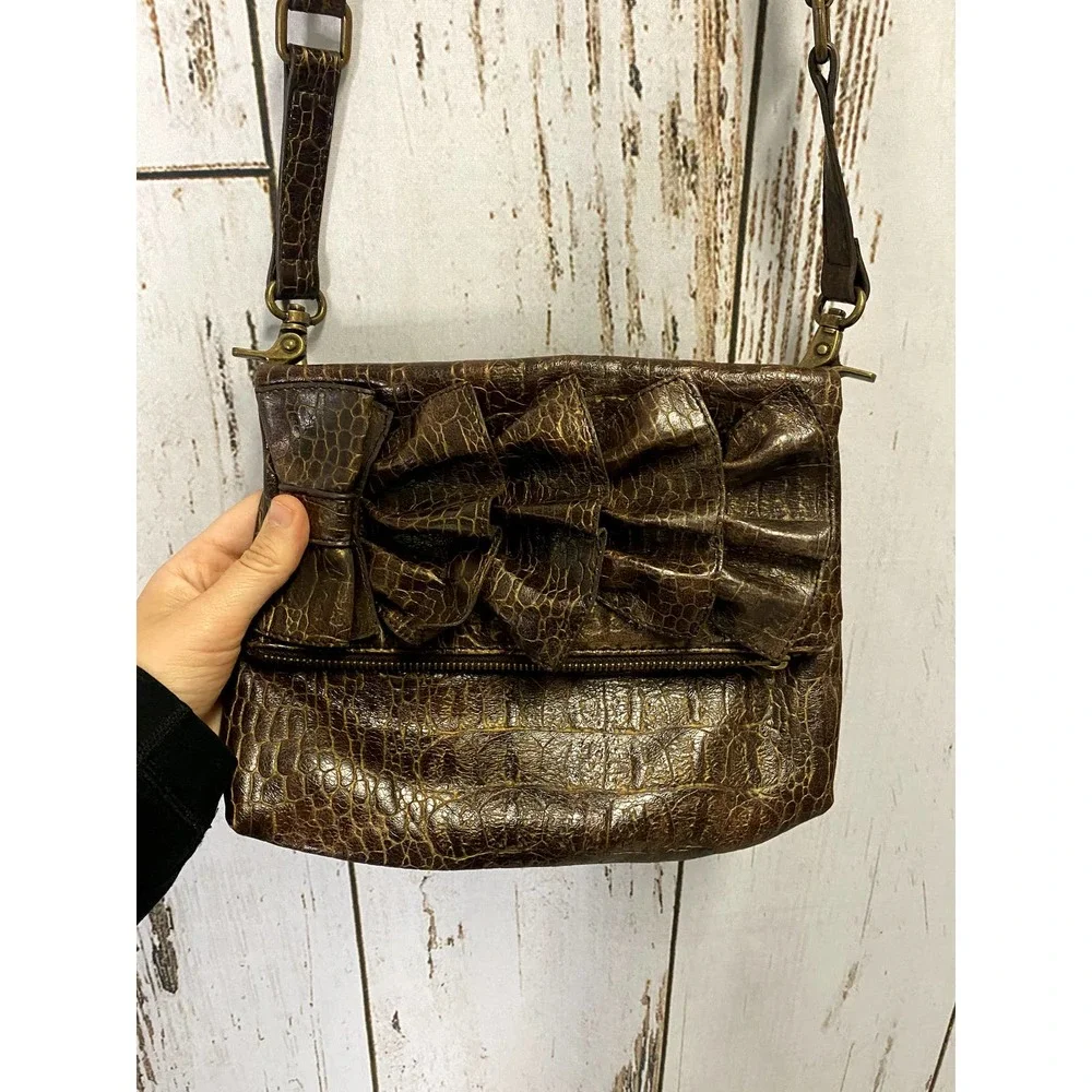 Jessica Simpson Brown Faux Crocodile Print Purse